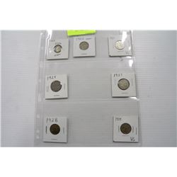 SHEET WITH 7- 5 CENT COINS INCL. 1920-1929