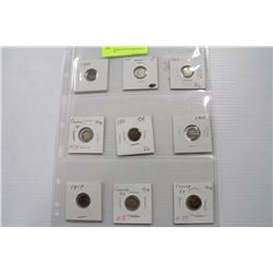 SHEET WITH 9-5CENT COINS INCLU. 1911-1919