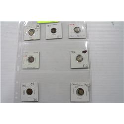 SHEET WITH 7-5CENT COINS INCLUDING 1900-1909