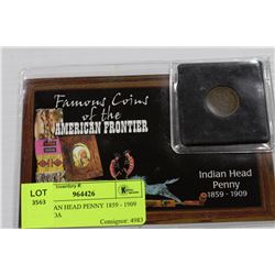 US INDIAN HEAD PENNY 1859 - 1909 WITH COA