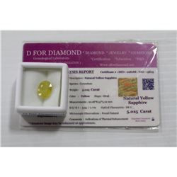 NATURAL YELLOW SAPPHIRE 5.02 CT WITH COA