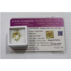 NATURAL CITRINE 5.92 CT WITH COA
