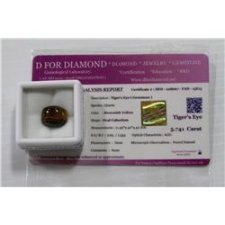 TIGER'S EYE 5.74 CT WITH COA
