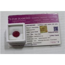 NATURAL RUBY 4.66 CT THERMAL ENHANCED WITH COA