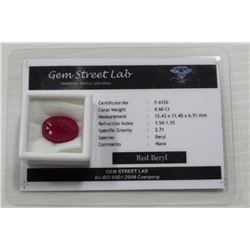 RED BERYL 8.60 CT WITH COA