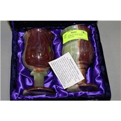 SET OF RAINBOW ONYX WINE GOBLETS IN CASE