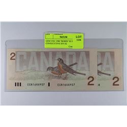 GEM UNC 1986 "ROBIN" $2 NOTES CONSECUTIVE S/N X2