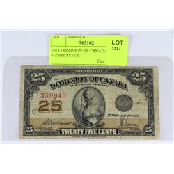 1923 DOMINION OF CANADA 25 CENT SHINPLASTER