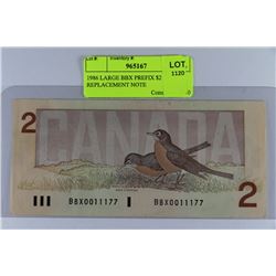 1986 LARGE BBX PREFIX $2 REPLACEMENT NOTE