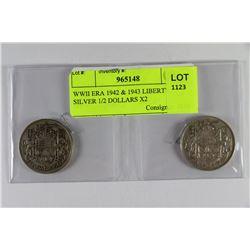 WWII ERA 1942 & 1943 LIBERTY SILVER 1/2 DOLLARS X2