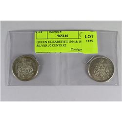 QUEEN ELIZABETH II 1964 & 1965 SILVER 50 CENTS X2