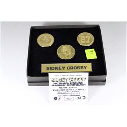 SIDNEY CROSBY THREE BRONZE MEDALLION SET WITH COA