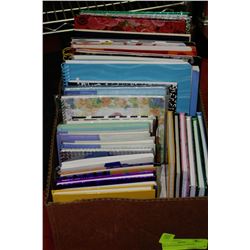 BOX FULL OF ASSORTED NOTE BOOKS