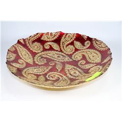RED AND GOLD DECORATIVE ART GLASS BOWL