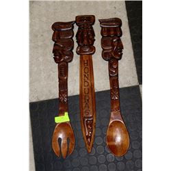 SET OF 3 HANDCARVED HONDURAS WOODEN WALL  ART