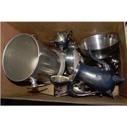 BOX WITH SILVER PLATED TEA POT,CUPS & ICE BUCKETS