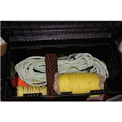 BLACK BIN W/ROPE SPOOL, LARGE ROPE,
