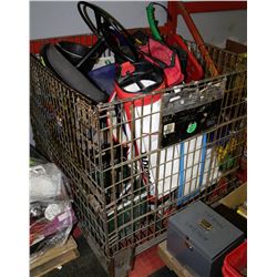 GIANT CAGE FULL OF TOOLS,WEED WHIPPER,GOLF BAG,