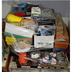 PALLET OF CONTRACTOR TOOLS INCL.,ROLES OF WIRE,