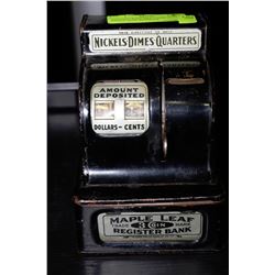 VINTAGE WWII ERA 3 COIN BANK MAPLE LEAF REGISTER