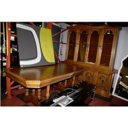 1980'S WOOD BUFFET AND HUTCH SOLD WITH TABLE-