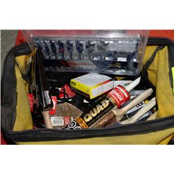 YELLOW TOOL BAG WITH ASSORTED TOOLS INCL.