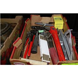 FLAT OF ASST. TOOLS INCL. RIDGID,PIPE WRENCH,WRAP