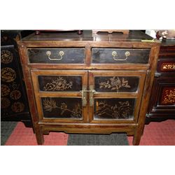 WOOD HANDPAINTED 2 DOOR 2 DRAWER CABINET