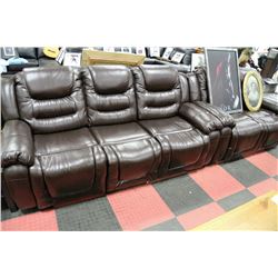 NEW CHOCOLATE BROWN LEATHER RECLINING SOFA AND