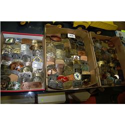 LOT OF 3 FLATS OF APPROX 140 ESTATE BELT BUCKLES
