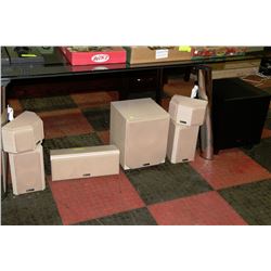 6-PIECE SET OF XIOM HOME THEATRE SPEAKERS W/ REEL