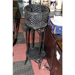 ROUND BLACK WICKER PLANT STAND