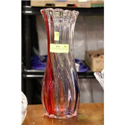 HEAVY CUT GLASS RED TONE VASE