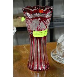 HAND CUT RUBY GLASS VASE