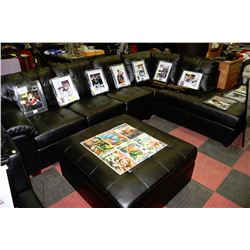 NEW LARGE BLACK LEATHERETTE SECTIONAL WITH OTTOMAN