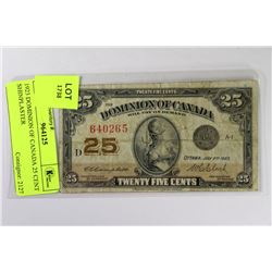 1923 DOMINION OF CANADA 25 CENT SHINPLASTER