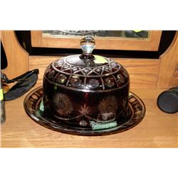 ETCHED PINWHEEL CRYSTAL COLORED CAKE HOLDER