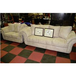 BEIGE MICROFIBRE SOFA AND LOVE SEAT