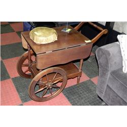 TEA CART WITH WOODEN WHEELS