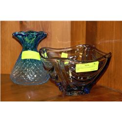 TURQUOISE CUT GLASS BOWL & VASE