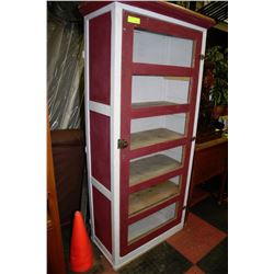 VINTAGE 2 TONE WOOD GLASS DOOR SHELF