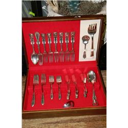 WOODEN CUTLERY BOX WITH CONTENTS