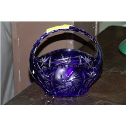 COBALT BLUE PINWHEEL CUT GLASS BASKET