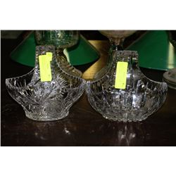 HANDCUT HEAVY PINWHEEL CRYSTAL BASKETS X2
