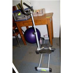 LOT OF EXERCISE EQUIPMENT INCLUDING WORKOUT BALL