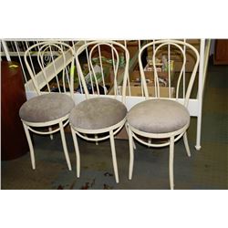 3 WHITE METAL & FABRIC CHAIRS