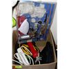 Image 1 : BOX WITH ASSORTED TOOLS, CABLES,TOOL BAG,FIRE