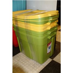 BUNDLE OF 4 RUBBERMAID 68 LITRE TUBS WITH LIDS X4
