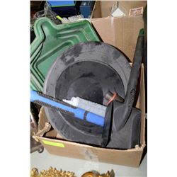 BOX WITH PROSPECT GOLD PANNING PANS AND MORE