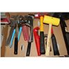 Image 1 : TRAY OF RUBBER MALLETS,PIPE BENDER,PLIERS & MORE